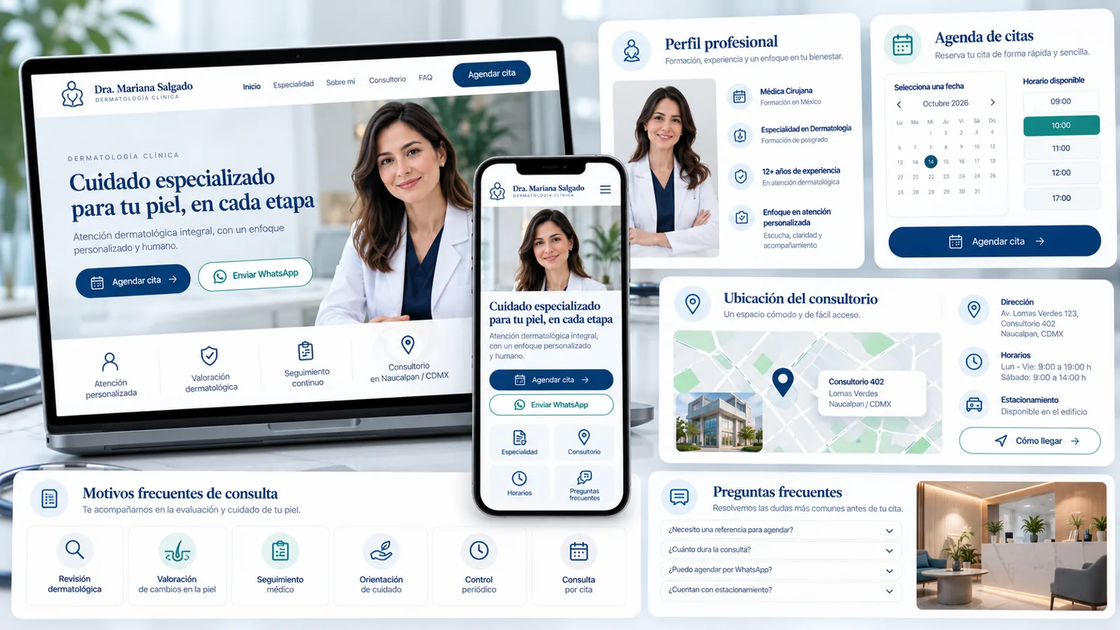 Collage de mockups para página web de médicos especialistas.